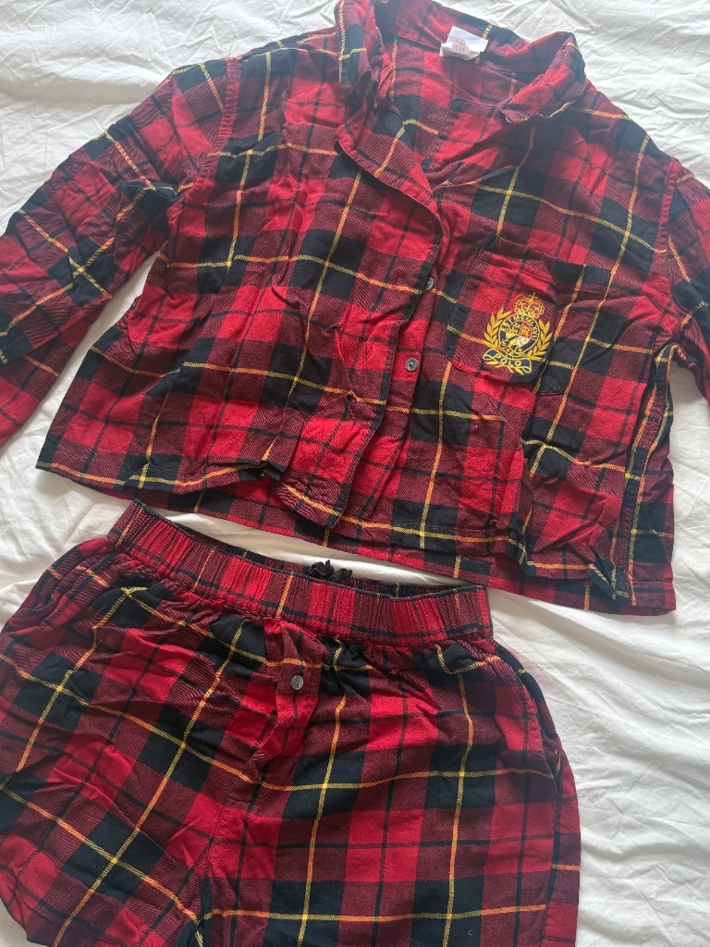 Polo Ralph Lauren red/black plaid cropped pajamas set Size Small